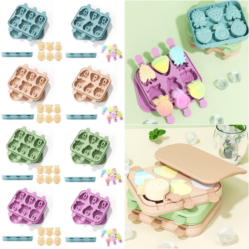 6-Hole Ice Cream Mold Multicolor Silicone Popsicle Molds Fruit Animal Sea Animal Homemade Dessert Ice Pop Cube Maker