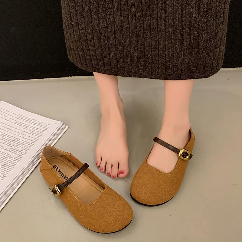 fashion 2024 Spring and Autumn Fashion New Women's One-line Buckle Round Toe Comfortable Flat Shoes