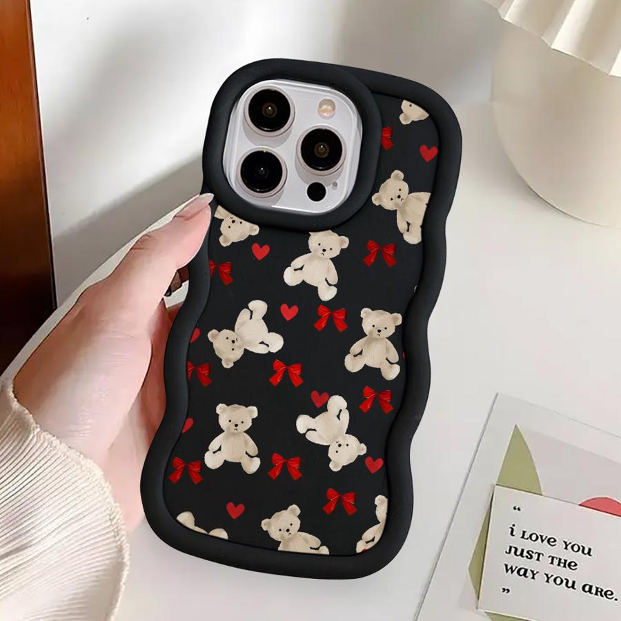 Cute Bow Bear Case for iPhone 15 Plus 14 17 Air 11 XR 16 Pro Max 13 12 8 Soft Phone Cover
