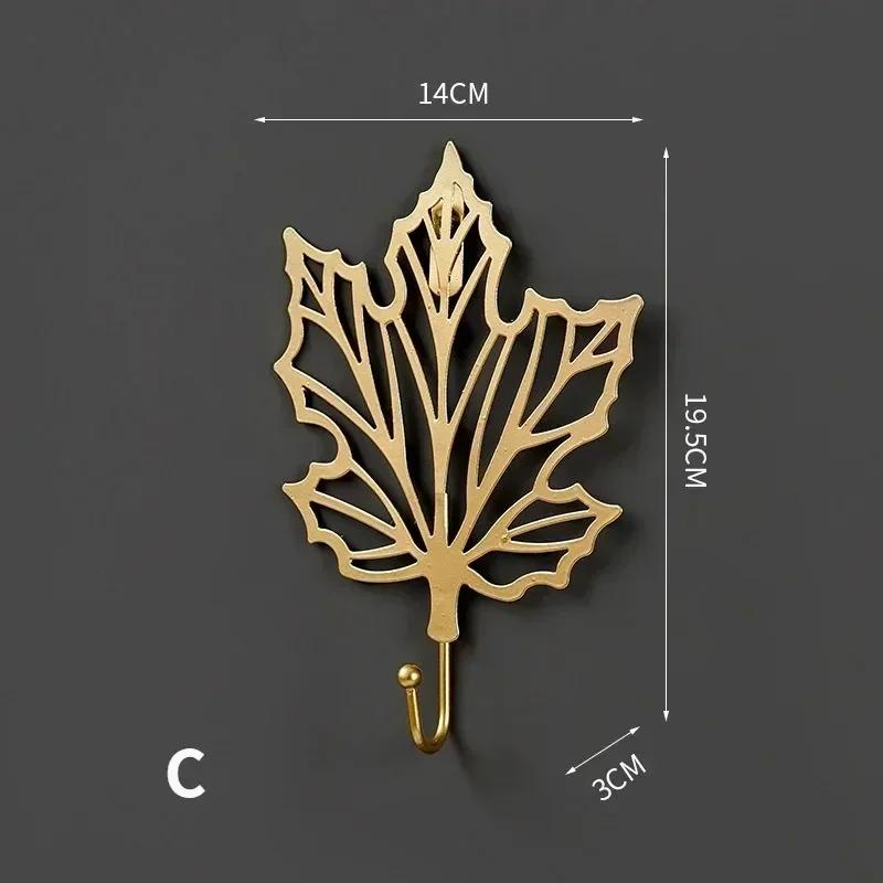 Nordic Style Hooks Gold 1Pc Hanging Storage Rack Wrought Iron Hook Wall Hanger Creative Leaf Shape for Home Bathroom Decoration
