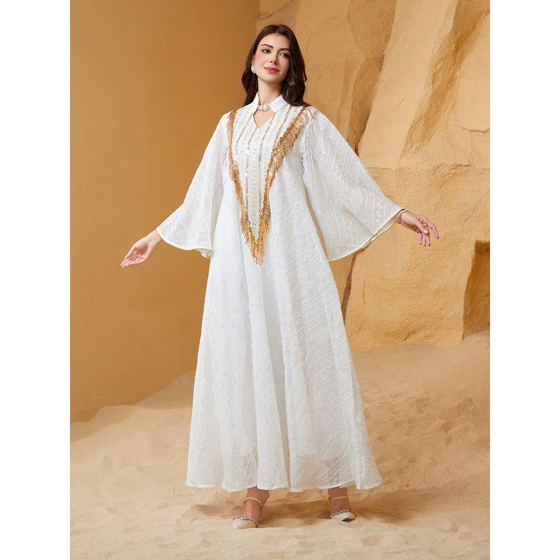 Middle East Evening dress Arab Dubai Dress Robe Mesh Embroidery Sequins Women clothes Tassel Dress Dress