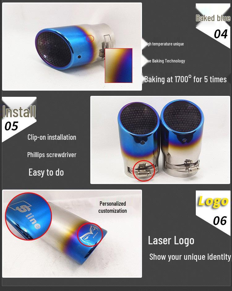 Țeavă de eșapament albastră din oțel inoxidabil pentru Jin Xuan CX5/CX4/CX3, Wrangler, A6L, Q3