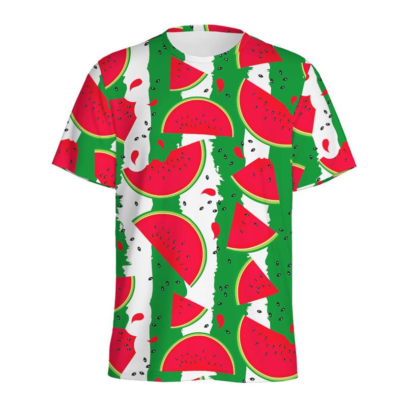 Summer Round Neck 3D Watermelon Pattern Print Top Fashionable Casual Short Sleeved Men's T-shirts