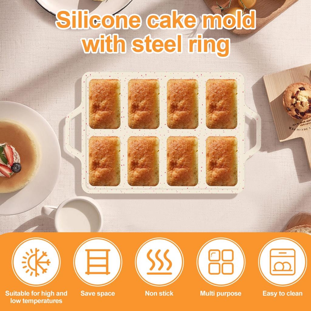 Mini Loaf Pan 8 Cavities Silicone Mini Bread Loaf Pans Nonstick Muffin Pan High Temperature Resistant Baking Mold for Kitchen