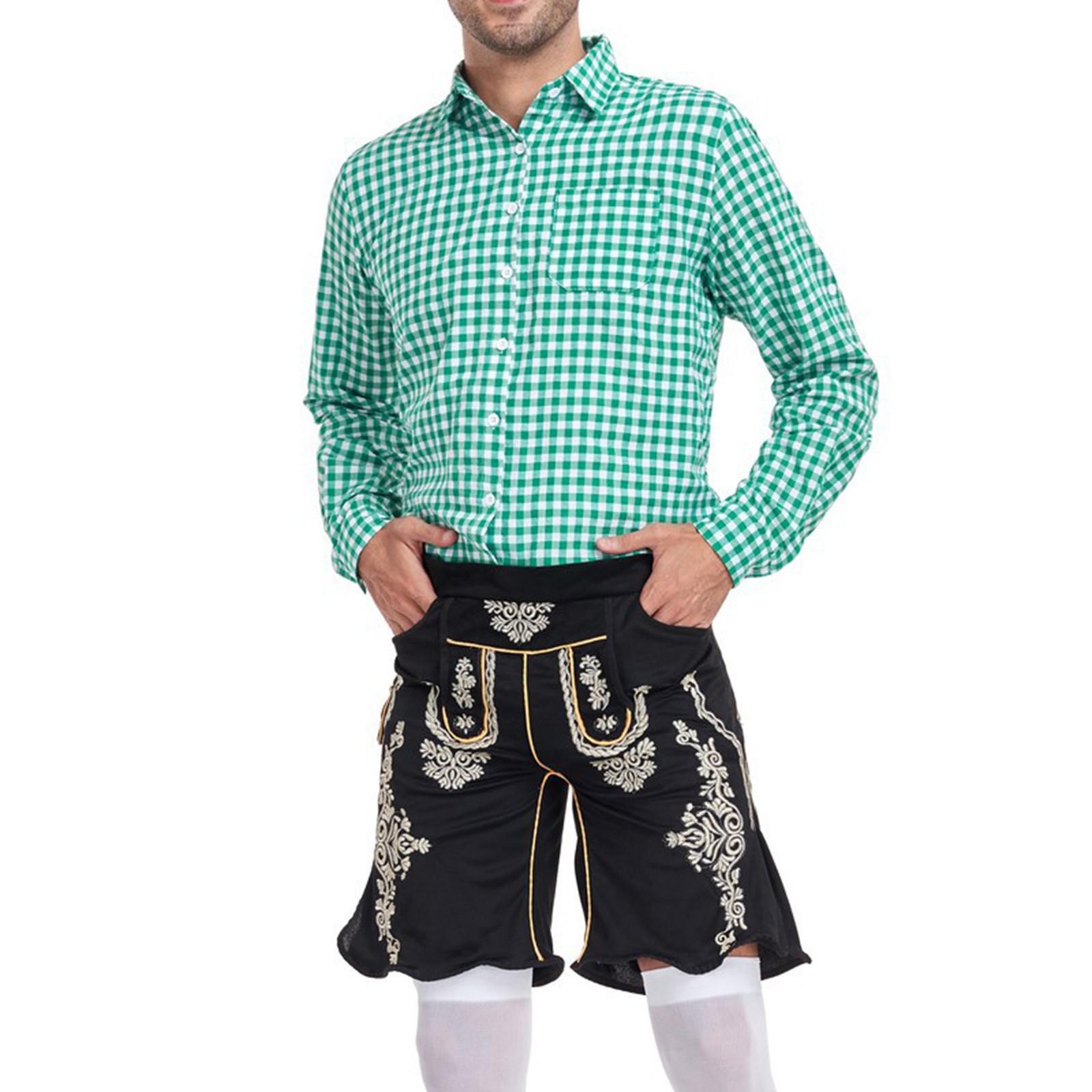 

Костюм для пивного фестиваля, баварский мужской сценический наряд, комплект из клетчатой рубашки и шорт с цветочным принтом M зелёный