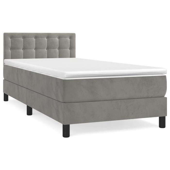 VidaXL Lit à sommier tapissier et matelas Gris clair 100x200cm Velours - Modèle 3141527