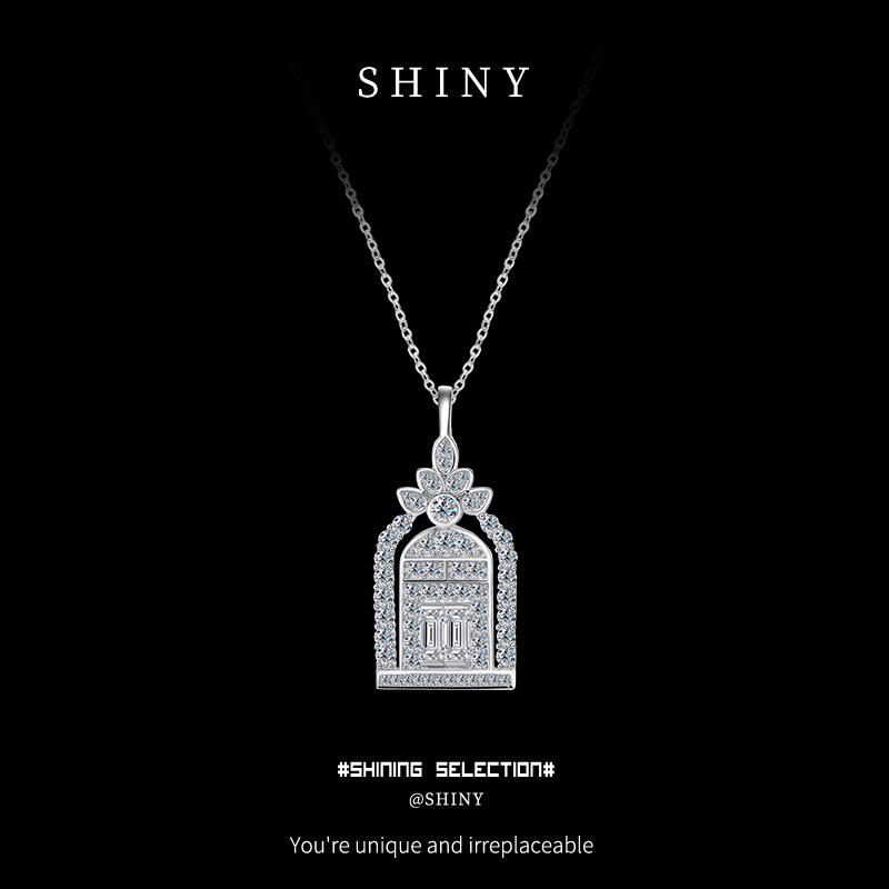 Jewelry New Popular Sterling Silver Door of Happiness Castle Necklace Clavicle Chain Temperament Versatile Premium European, American and Mozambican