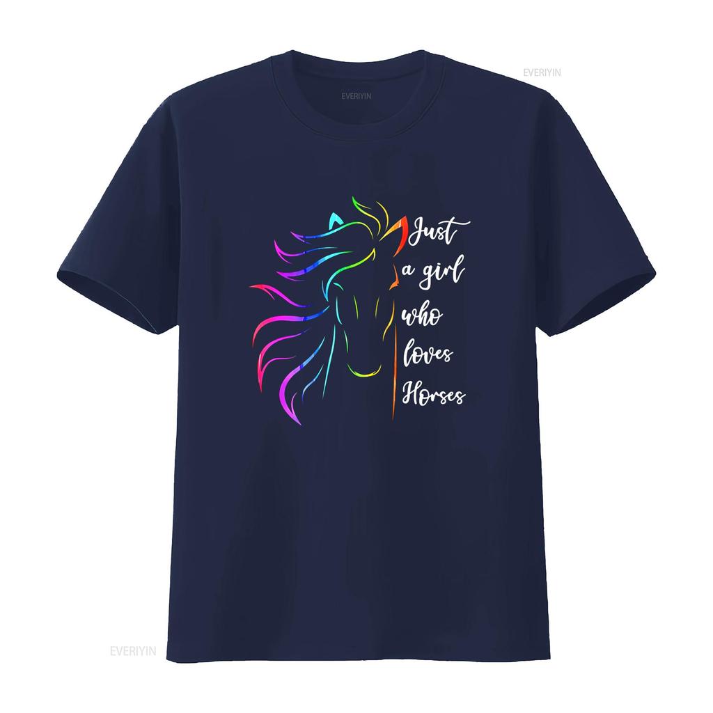 Just A Girl Who Loves Horses Horseback riding Cute Horse T Shirt vintage Washed Top For Everyday Wear Versatile streetwear Soft