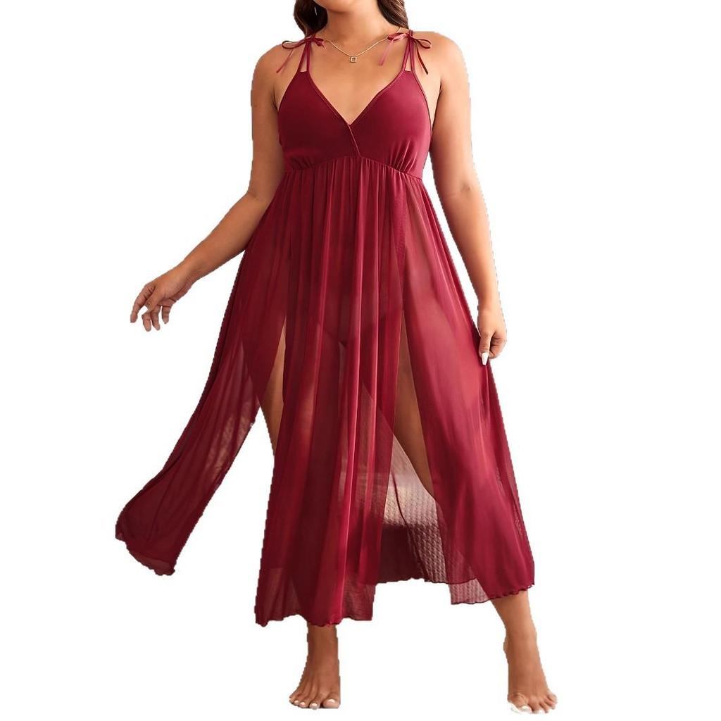 European & American Women's Sexy Lace Robe: Elegant Solid Color Spaghetti Strap Nightgown