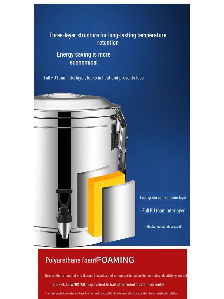 Stainless Steel Insulated Bucket with Spout for Ice, Rice, Soup, Tea, Hot Water, and Soy Milk