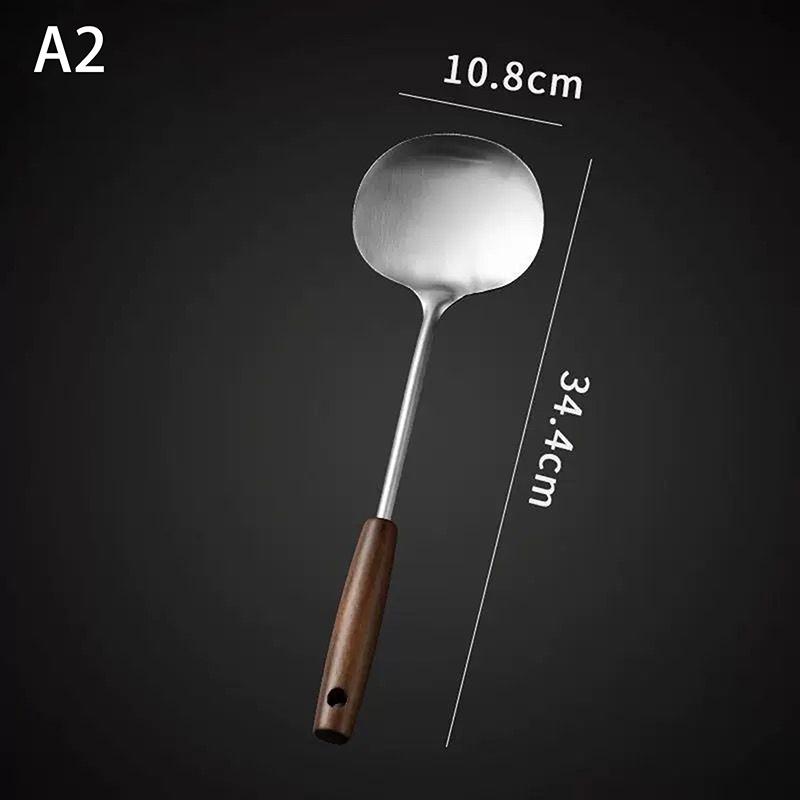 Walnut Handle Stainless Steel Spatula Chinese Cooking Shovel Chef's Mushroom Head Turners for Flipping Pancakes/Omelets