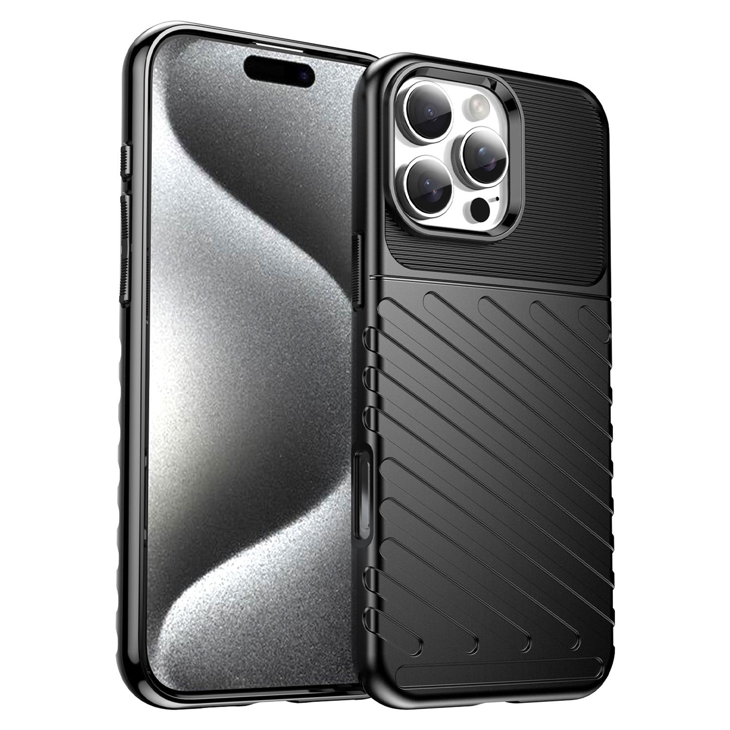 

For iPhone 16 Pro Case Twill Texture TPU Shockproof Protective Phone Cover Black