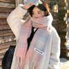 Pink scarf women's winter new high-end Korean atmosphere imitation mohair thickened warm versatile scarf