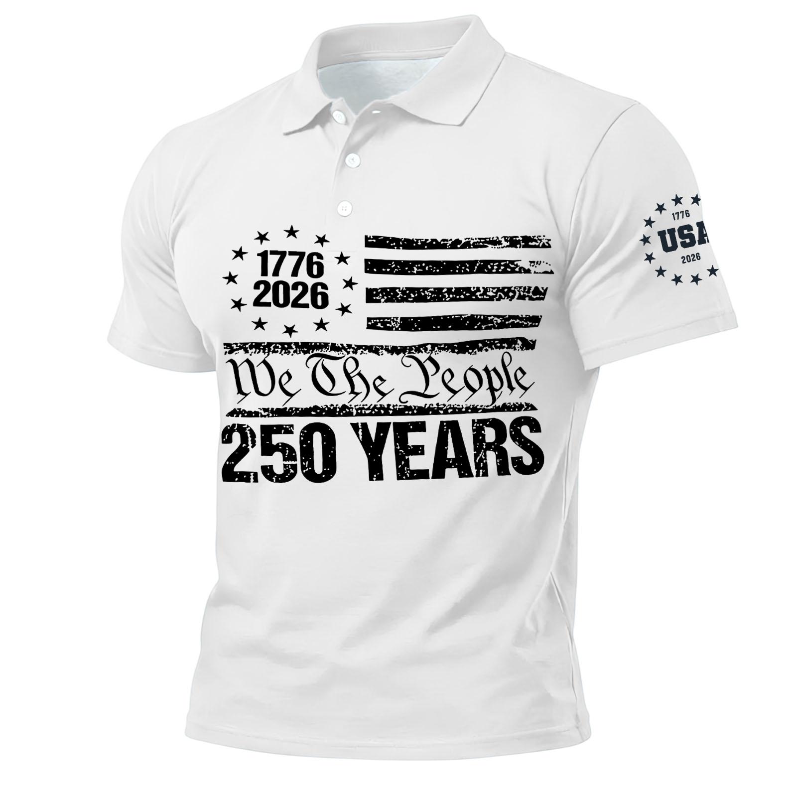 

Men s Short Sleeve Polo Shirt 1776 2026 We The 250 Years Print Classic Fit Button Down Collar Top XL