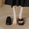 Thick-soled French fairy wind toe flip-flops shoes for women to wear summer new square head slope heel beach cool slippers
