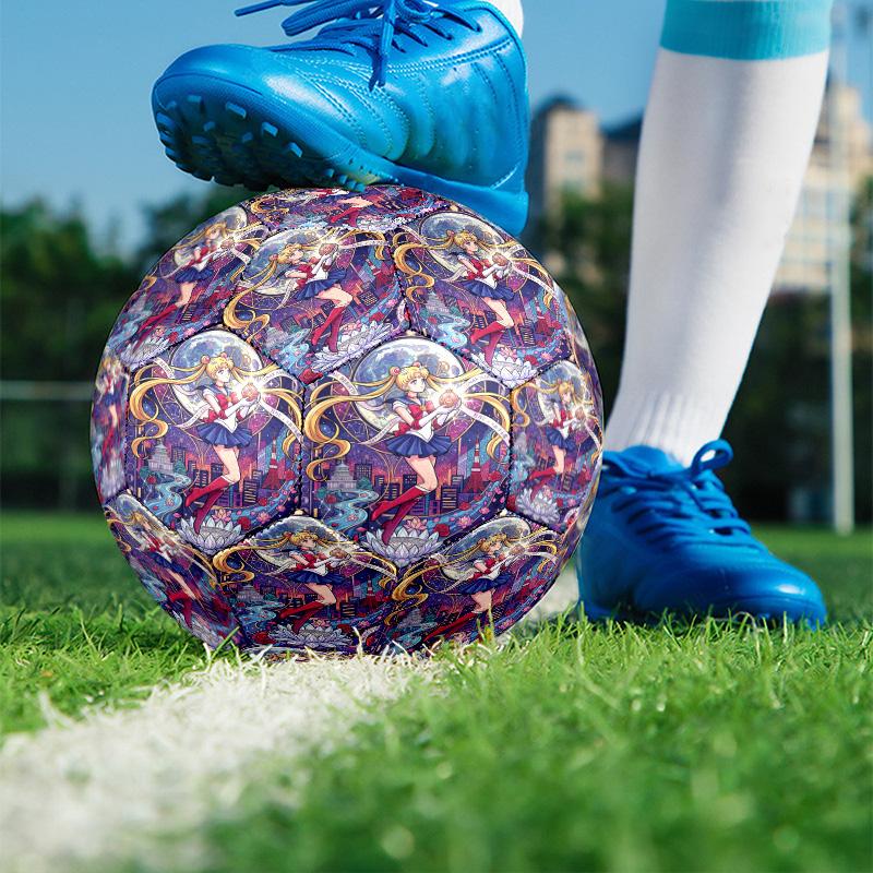 Sailor Moon Print Size 5 Soccer Ball, PU Wear Resistant Football for Match Training and Daily Practice, Birthday Gift for Soccer Fans