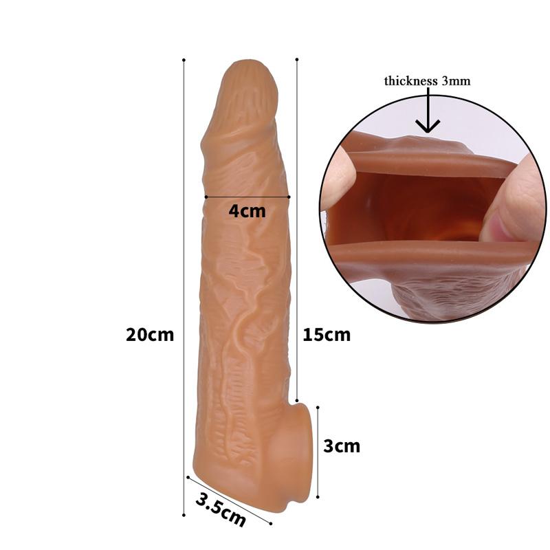 16/20CM Realistic Penis Sleeve Extender Reusable Dildos Condom Delay Ejaculation Dick Enlargement Sex Toys for Men