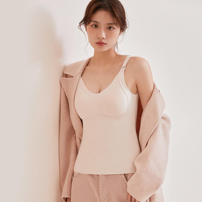 Jingqi Maternity Nursing Camisole with Built-in Bra, Warm Plus Velvet Vest for Postpartum Breastfeeding and Pregnancy (Autumn/Winter).