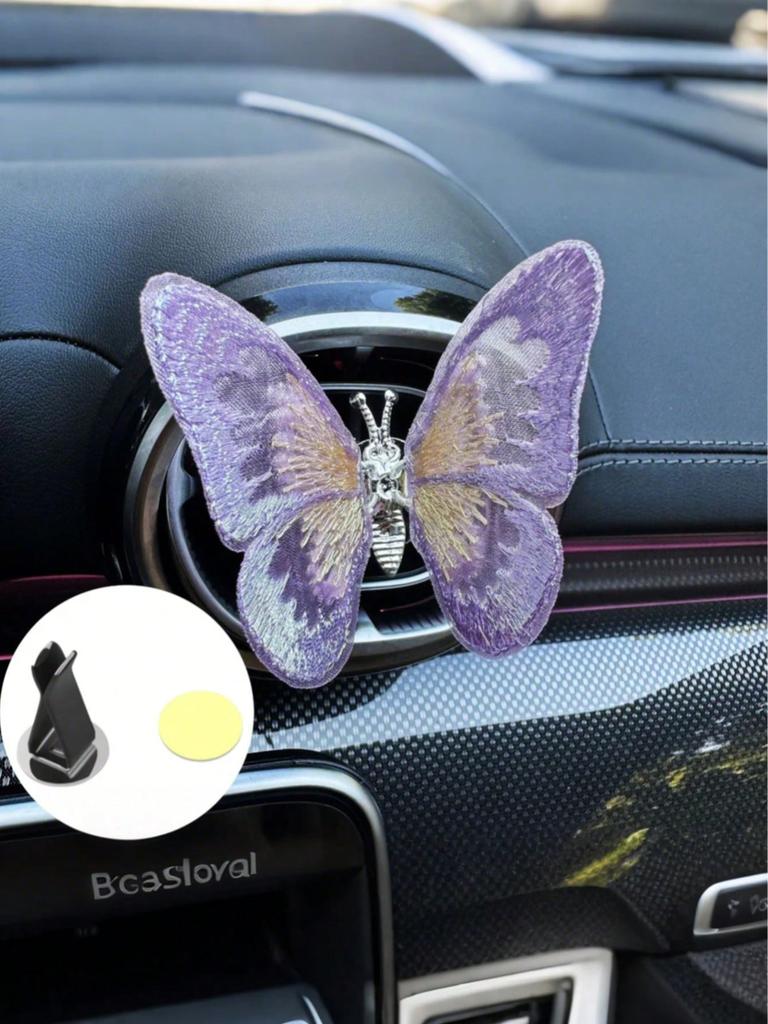 Dynamic Butterfly Car Vent Clip - Colorful Embroidered Wings, Easy to Install, Durable Fabric, Unique and Beautiful Car Decorati