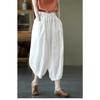 Summer Literary and Artistic Loose Solid Color Cotton and Linen Lace-up Elastic Waist Bloomers Nine-point Pants Carrot Pants Women's Pants