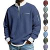 Sweat-shirt Homme Texture Gaufre Ouverture Revers Classique Manches Longues Demi-Pull Zippé Hauts Couleur Unie