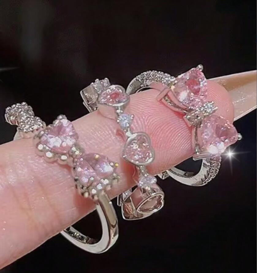 New Crystal Rings Heart Adjustable Ring Irregular Geometry Punk Vintage Rings Set for Women Girls Fashion Jewelry