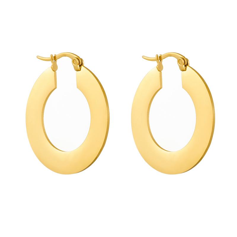 Gold Tone Flat Wide Hoop Earrings for Women