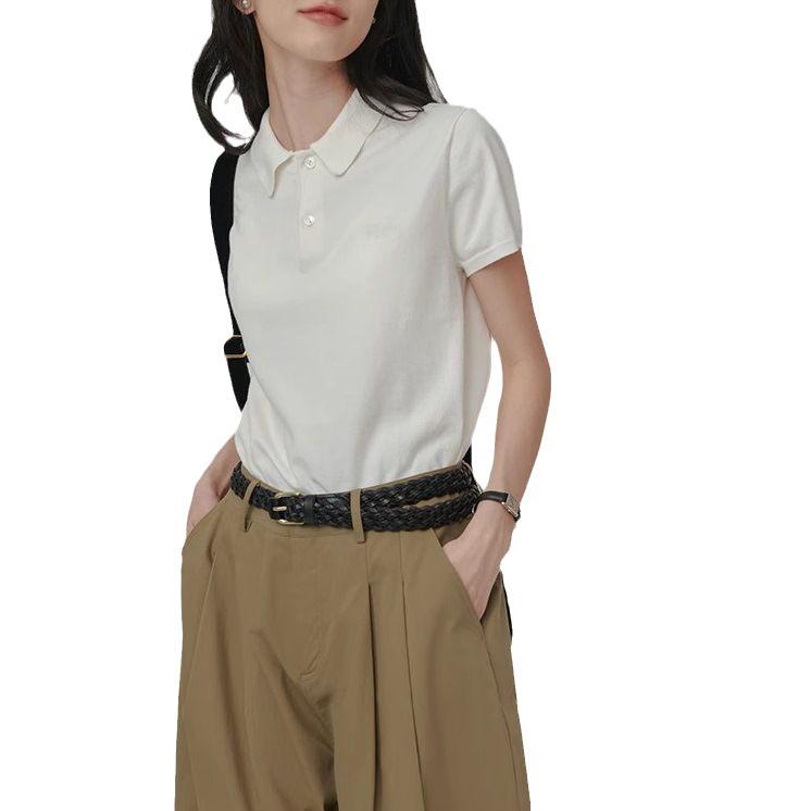 Women's Retro Sporty Knit Polo Shirt - Short Sleeve