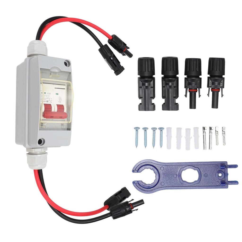 DC Circuit Breaker, 500V 32A Solar Panel Disconnect Switch, IP65 Waterproof Distribution Box Solar Isolator Switch (with Cable and PV Connector)