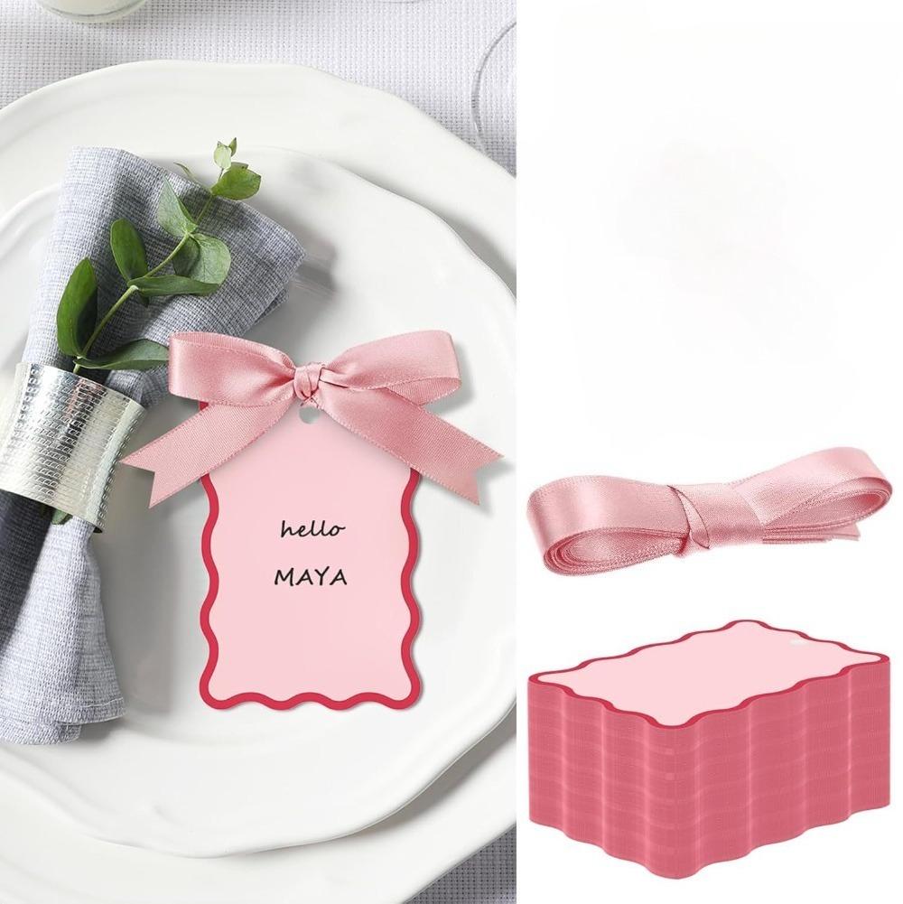 20/50/100pcs DIY Pink Label Card Handwritten Party Gift Card Birthday Gift Card with Ribbon Restaurant Business Thank You Card