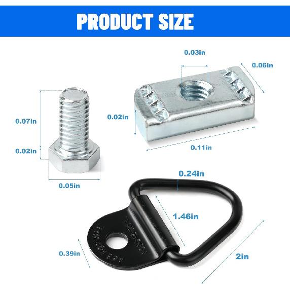 4 Set Truck Bed Rail Bolts Nuts Cargo D-Rings Tie Down Mount Kit Fits Nissan Frontier Titan W/Utili Track Bed Rail System