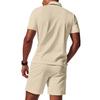 Men's  Sports  Leisure  Half  Zipper  Short  Sleeves  Shirt   And  Pull  Rope  Shorts  Set