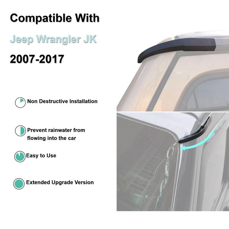 Roof Rain Gutter Extensions Water Rain Diverters for Jeep Wrangler JK JKU Sahara Rubicon 2007-2017 Exterior Parts Accessories