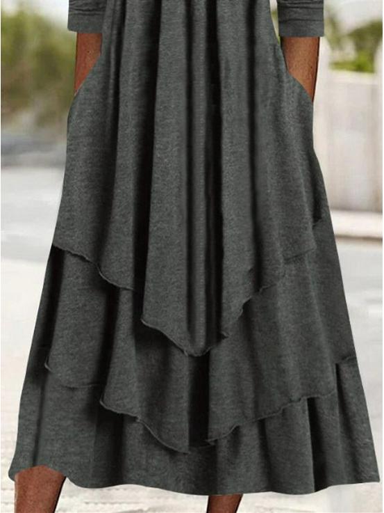 Stylish Heart-Embellished Layered Solid Color Dress