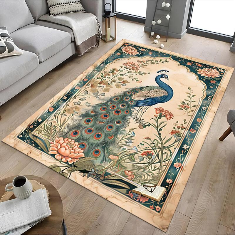 1PC Peacock Painting Flannel Blanket Carpet Ultra Soft, Thick & Absorbent, Non Slip Machine Washable Mat for Entryway