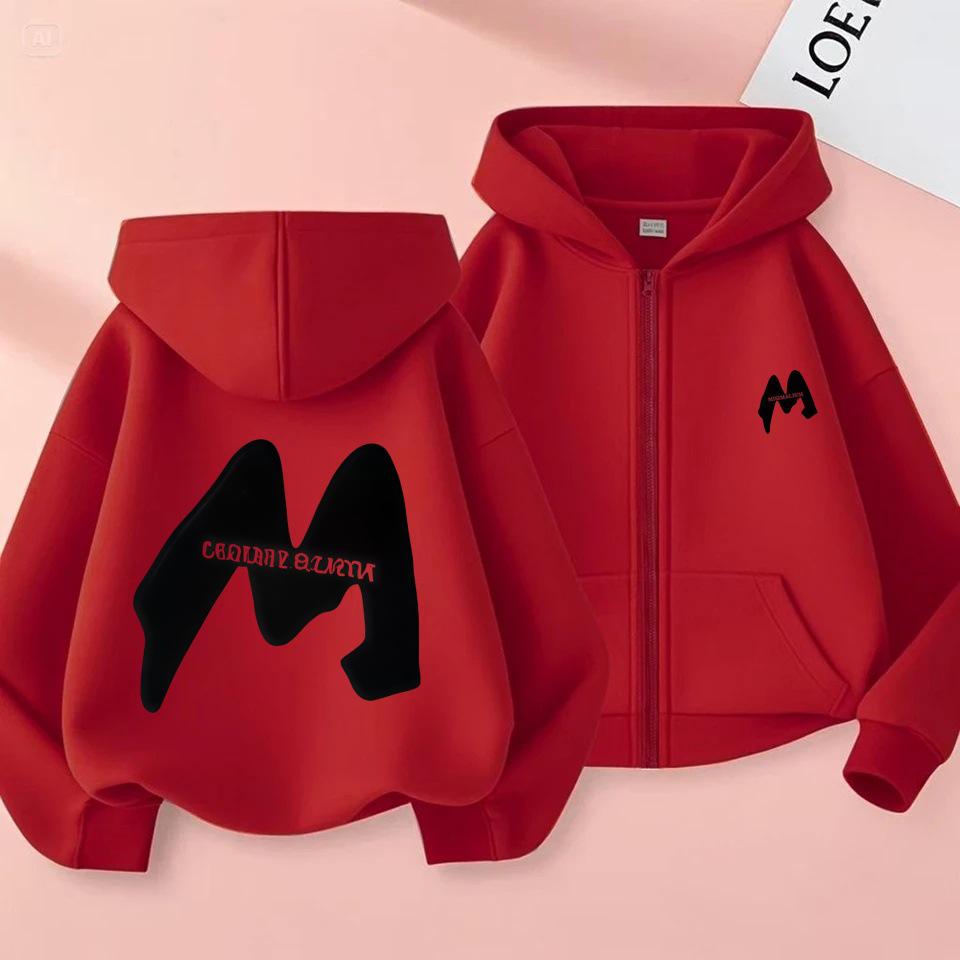 Unisex Trendy High Street M-Print Zipper Hooded Sweatshirt for Spring and Autumn