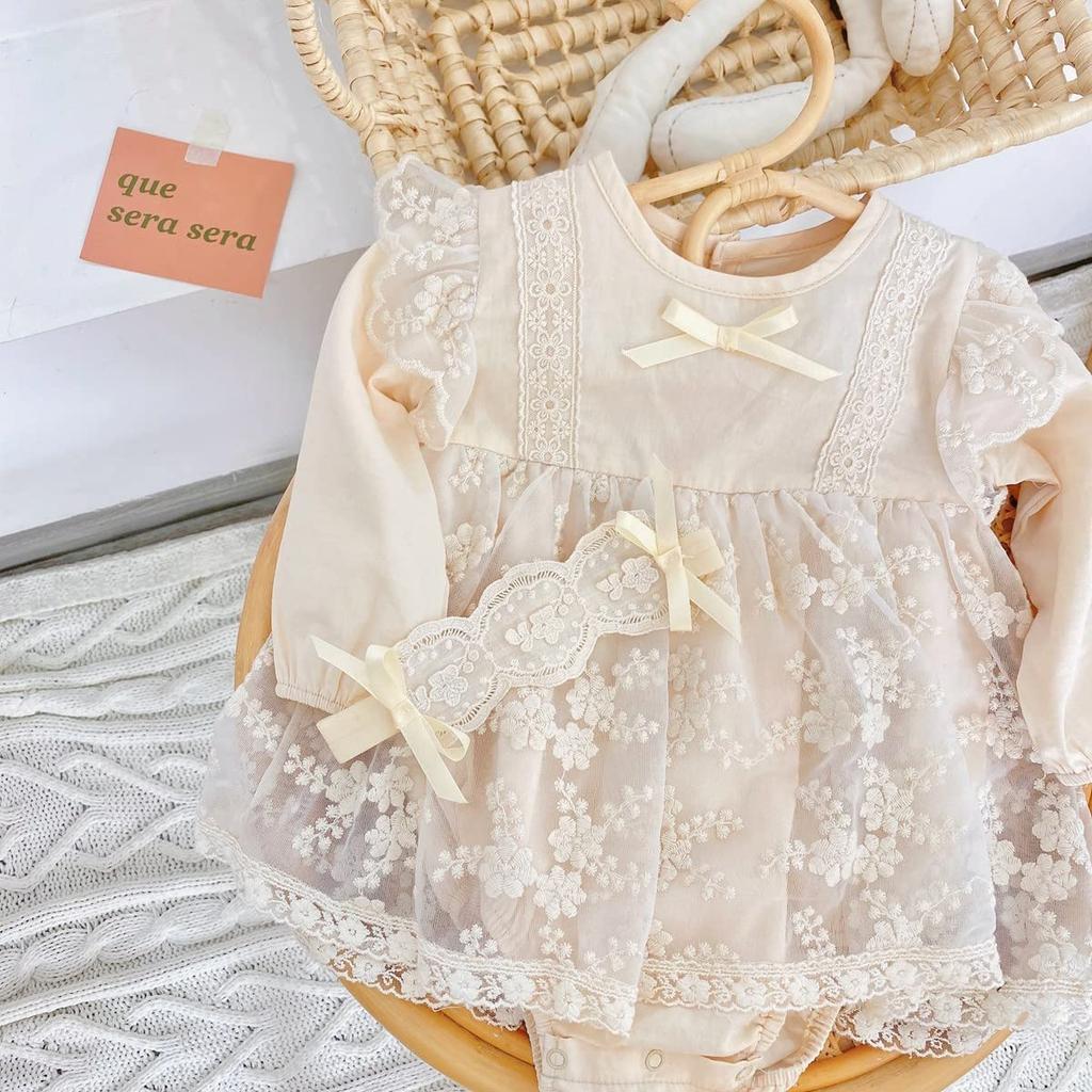 Baby Clothes Clothes Girls Clothes Spring Autumn Long Sleeve One Piece with Skirt Hair Ornament Girls Casual Everyday Wear Dress Wedding Shrine Visit