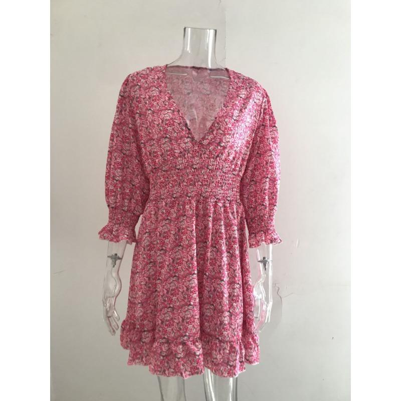 Summer Floral Print Mini Dresses Women Vintage Sexy A-Line V-Neck Half Sleeve Party Dress Female Casual Elegant Beach Dress