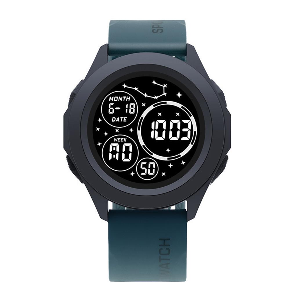 Essentials Men's Digital Watch Shockproof Round Dial 50m Waterproof Light-up Wristwatch for Time Organizing & Meeting
