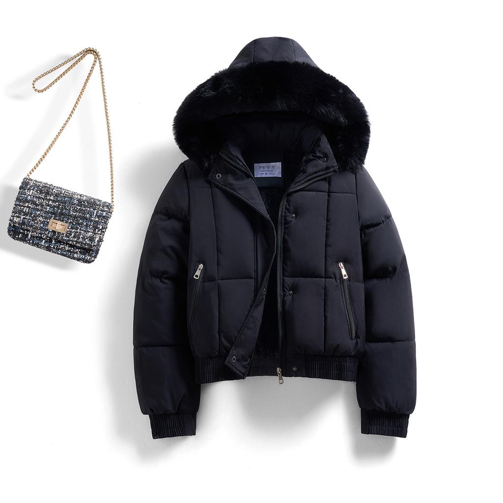 Women's short cotton-padded clothes, new winter loose and thickened hooded cotton-padded jackets, large fur collars, bread clothes, and jackets are tr
