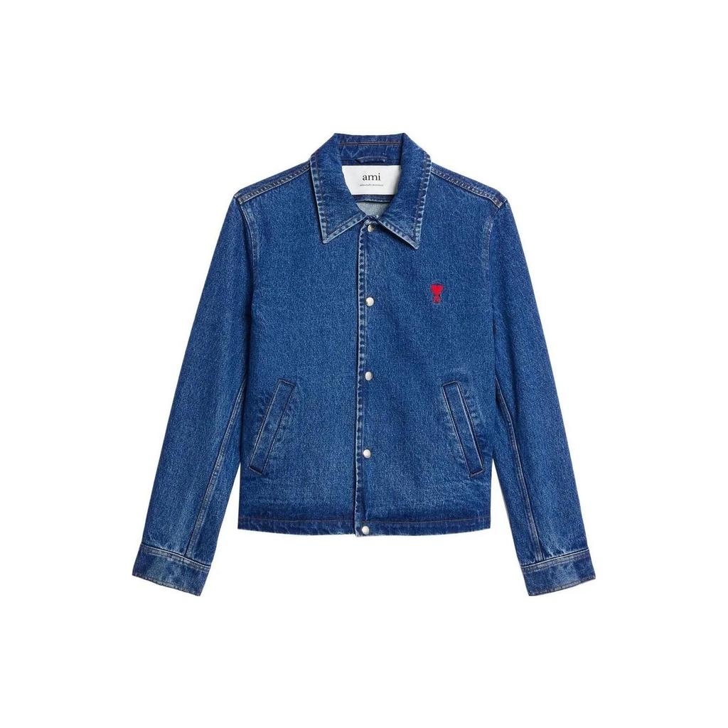 Amiparis Logo Embroidered Pointed Collar Single-Breasted Long Sleeve Denim Jacket Men jackets HJK205DE0001-480