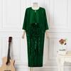Oversized Women 3/4 Sleeve Glitter Sequin Patchwork Casual Baggy Maxi Kaftan Dress