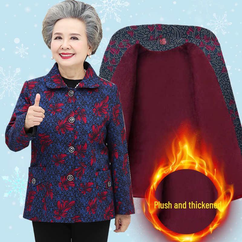 

Elderly Women s Autumn/Winter Thickened Velvet Long Sleeve Outerwear 2XL [105-115 lbs]