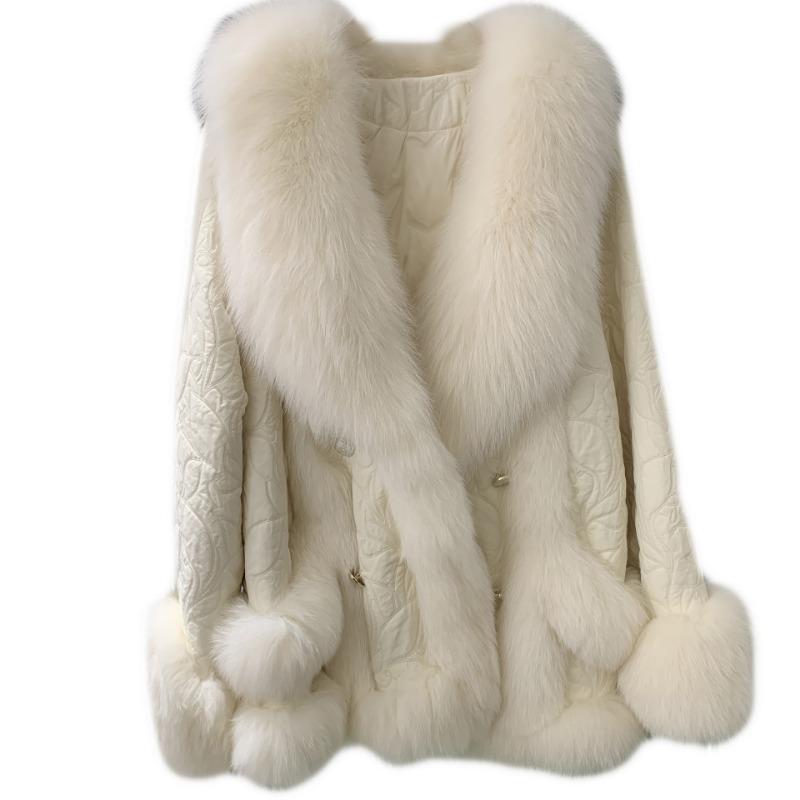 Haining fur winter loose fox fur jacket women's medium and long goose down clothing light women's mink fur