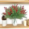 Artificial Christmas Flowers With Red Berry Stems, Fake Norfolk Garland Branches For Winter Decor, Faux Christmas Garland Tree Picks And DIY Crafts