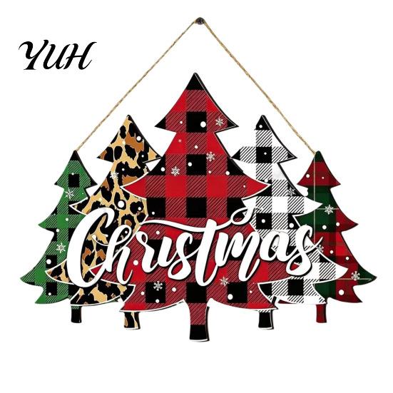Christmas Front Entrance Sign Wooden Hanging Ornament, Multi-Layer Tree Wood Plaque Atmosphere Wall with Rope, Merry Festive Door Decor Shaped Signs