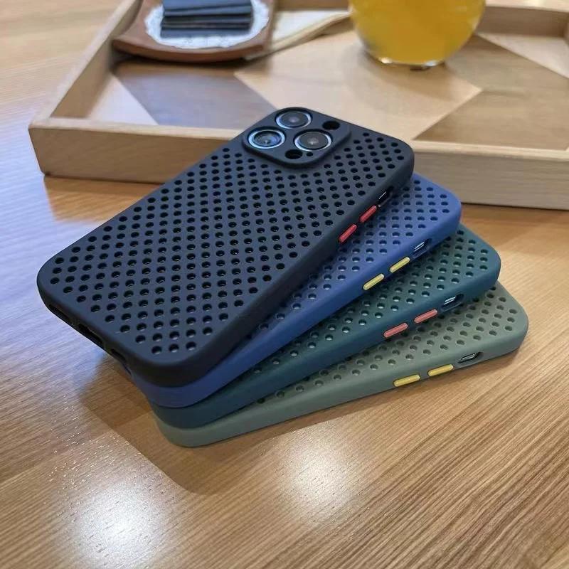 Luxury Soft Heat Dissipation Phone Case For IPhone 11 12 13 14 15 16 Pro Max Plus Hollow Ultra Thin Plain Cover