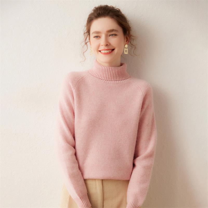 Lekasha High Neck Women's Cashmere Sweater - Solid Color Loose Knit Pullover for Autumn and Winter