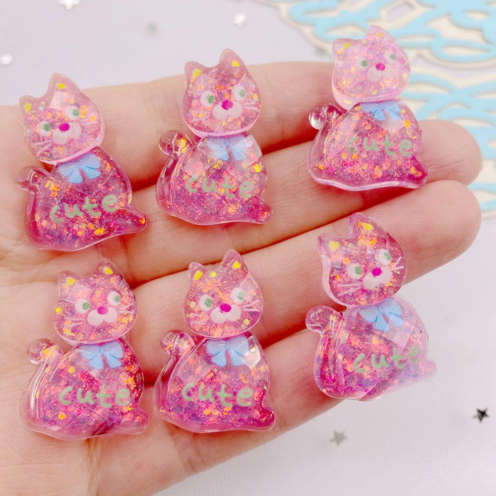 10PCS Kawaii Resin Colorful Candy Color Cartoon Bowknot Cats Figurines Flat Back Scrapbook DIY Home Decor Crafts Accessories