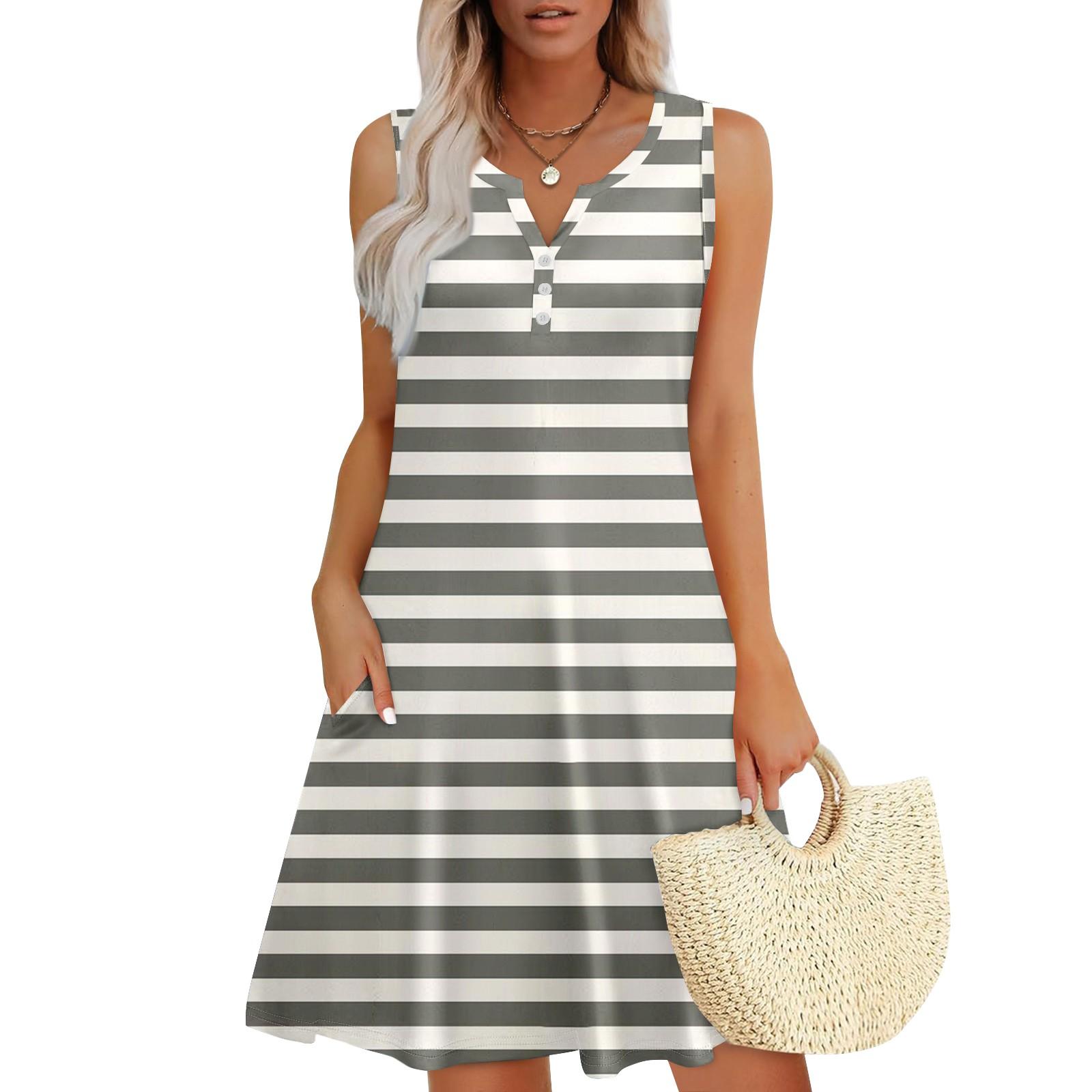 

Женские летние платья Свободные сарафаны без рукавов с V-образным вырезом Платье с карманами L бежевый